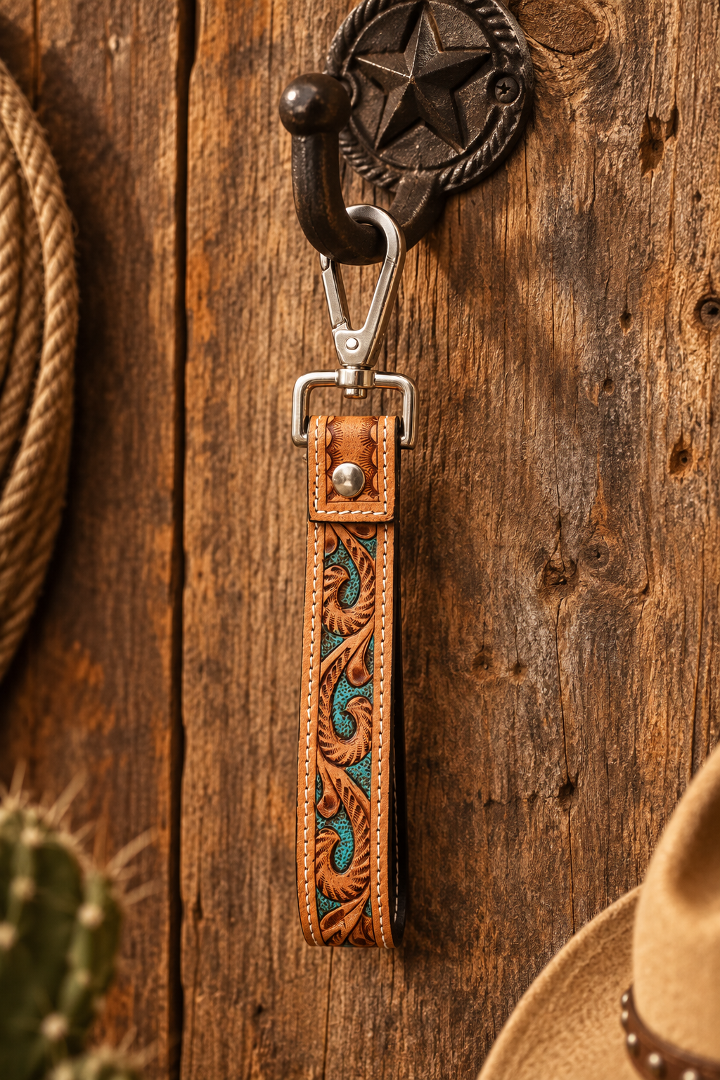 Myra bags handtooled western nyckelring läder med kohud