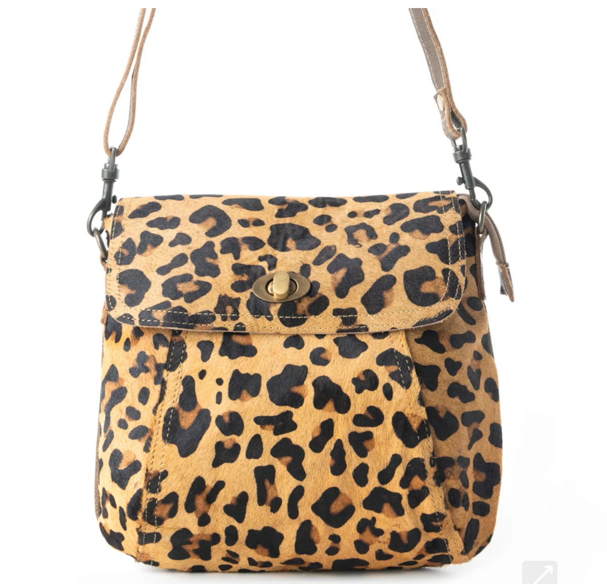 Myra bags leopard äkta läder & kohud väska brun