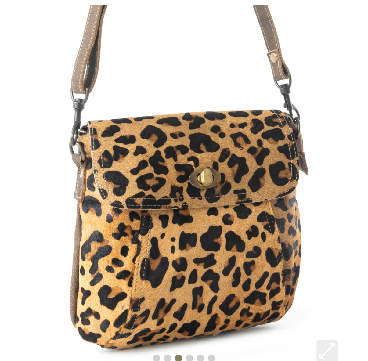 Myra bags leopard äkta läder & kohud väska brun