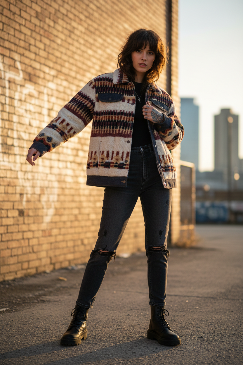 Wrangler jacka SHERPA TRUCKER FUN FAIRISLE dam modell