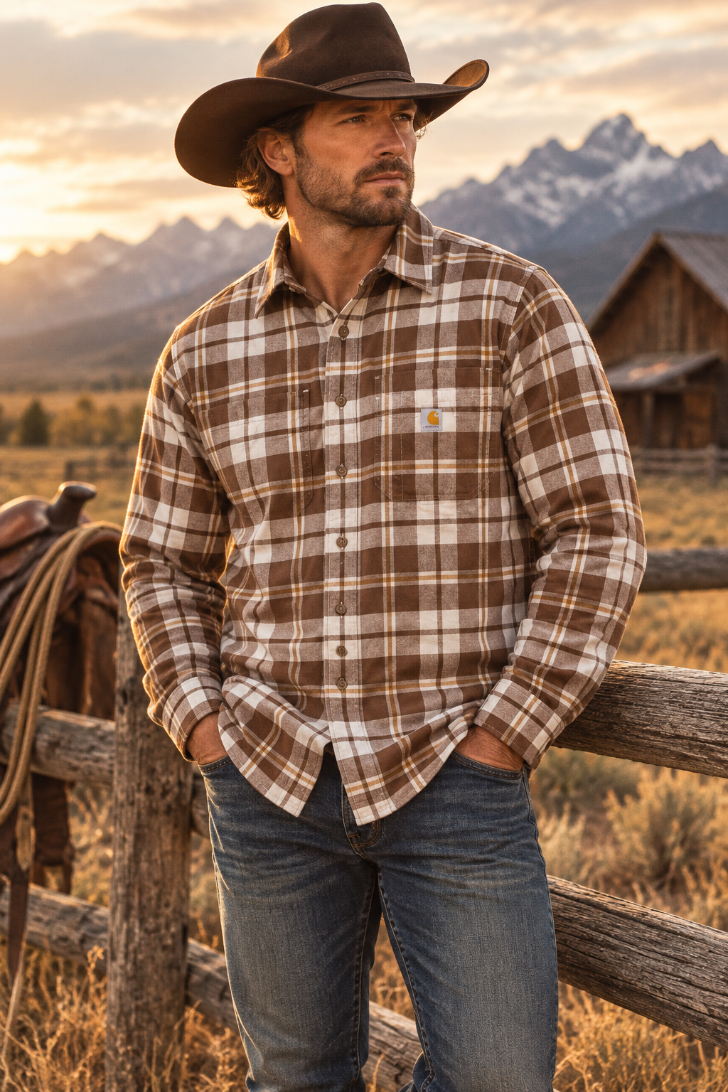 Carhartt  flanellskjorta Carhartt Hamilton Relaxed LS Plaid shirt Carhartt brown