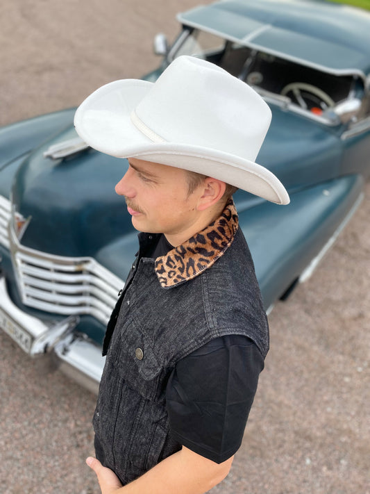 Rebell Jeansväst Leopard päls svart jeansväst unisex