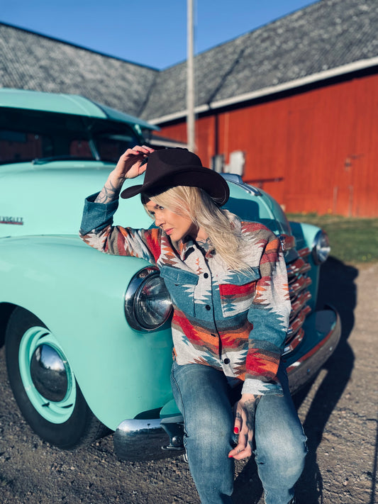 rebell skjort jacka i inka mönster western ljusare toner