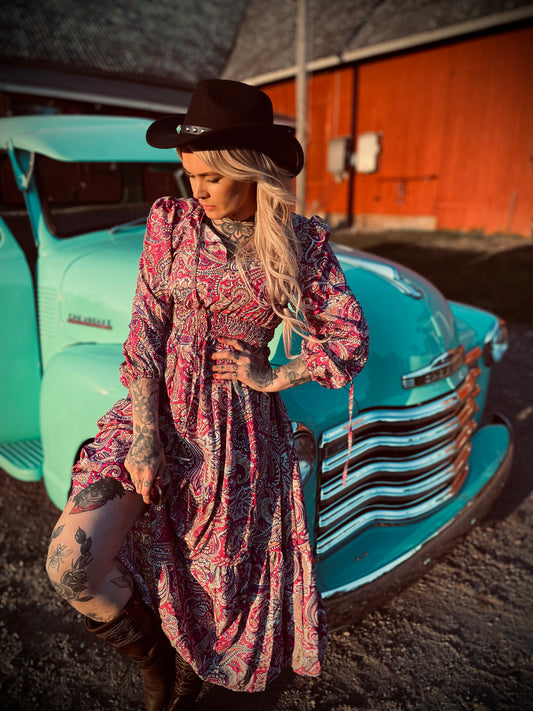 rebell boho western långklänning lila toner