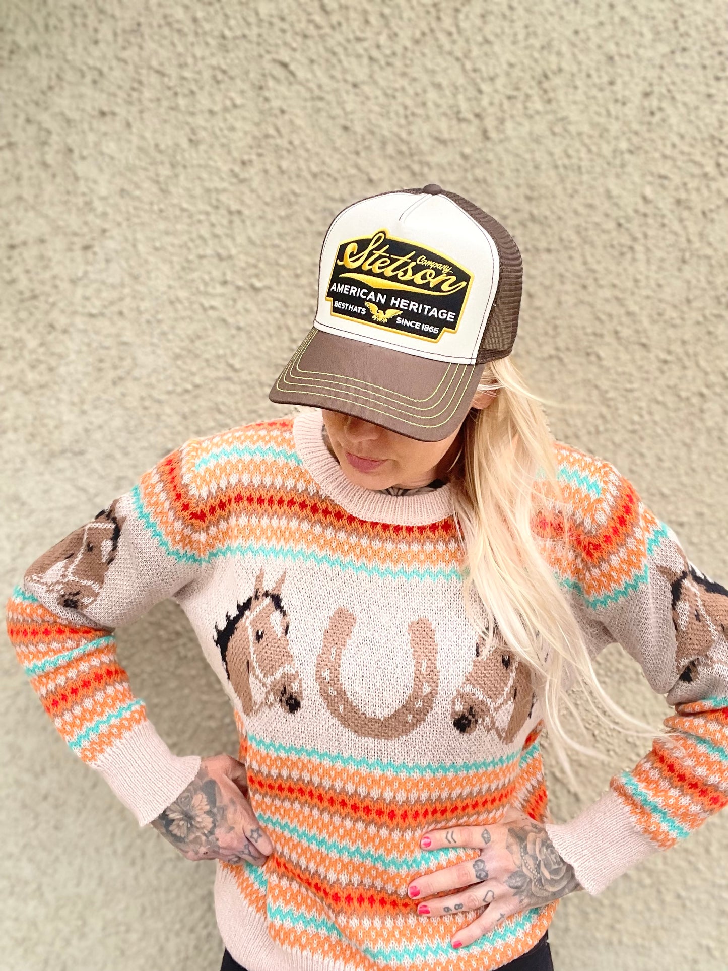 rebell boho western tröja häst motiv  dam