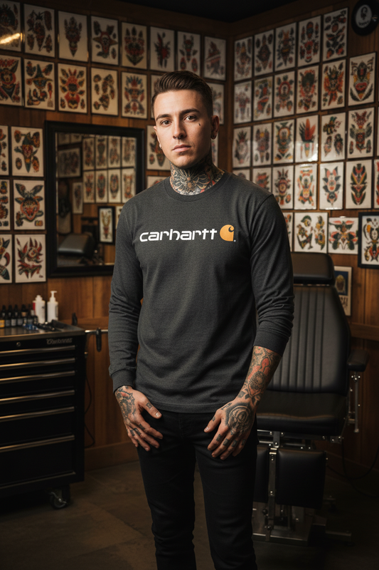 carhartt långärmad mörkgrå klassisk tryck bröst unisex