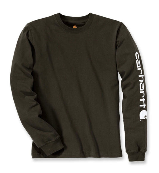 carhartt långärmad mörkgrå/grey green klassisk tryck bröst unisex