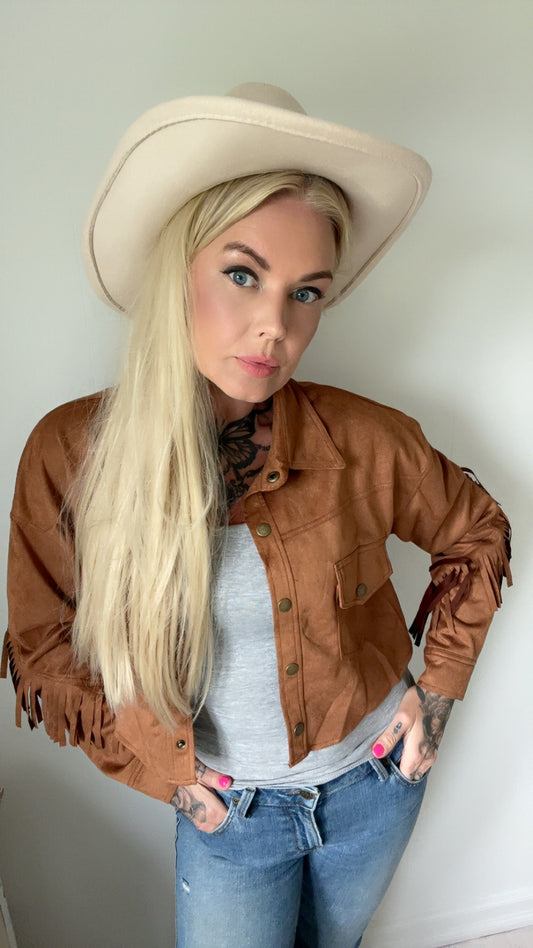 Rebell fransjacka brun knappar