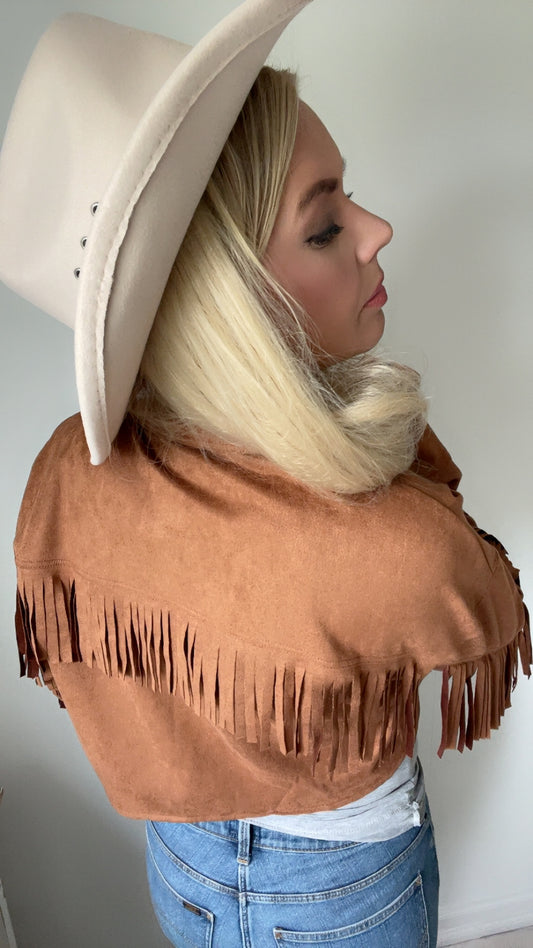 Rebell fransjacka brun knappar