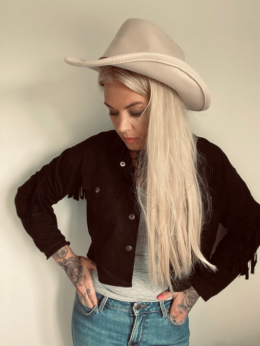 Rebell fransjacka svart knappar