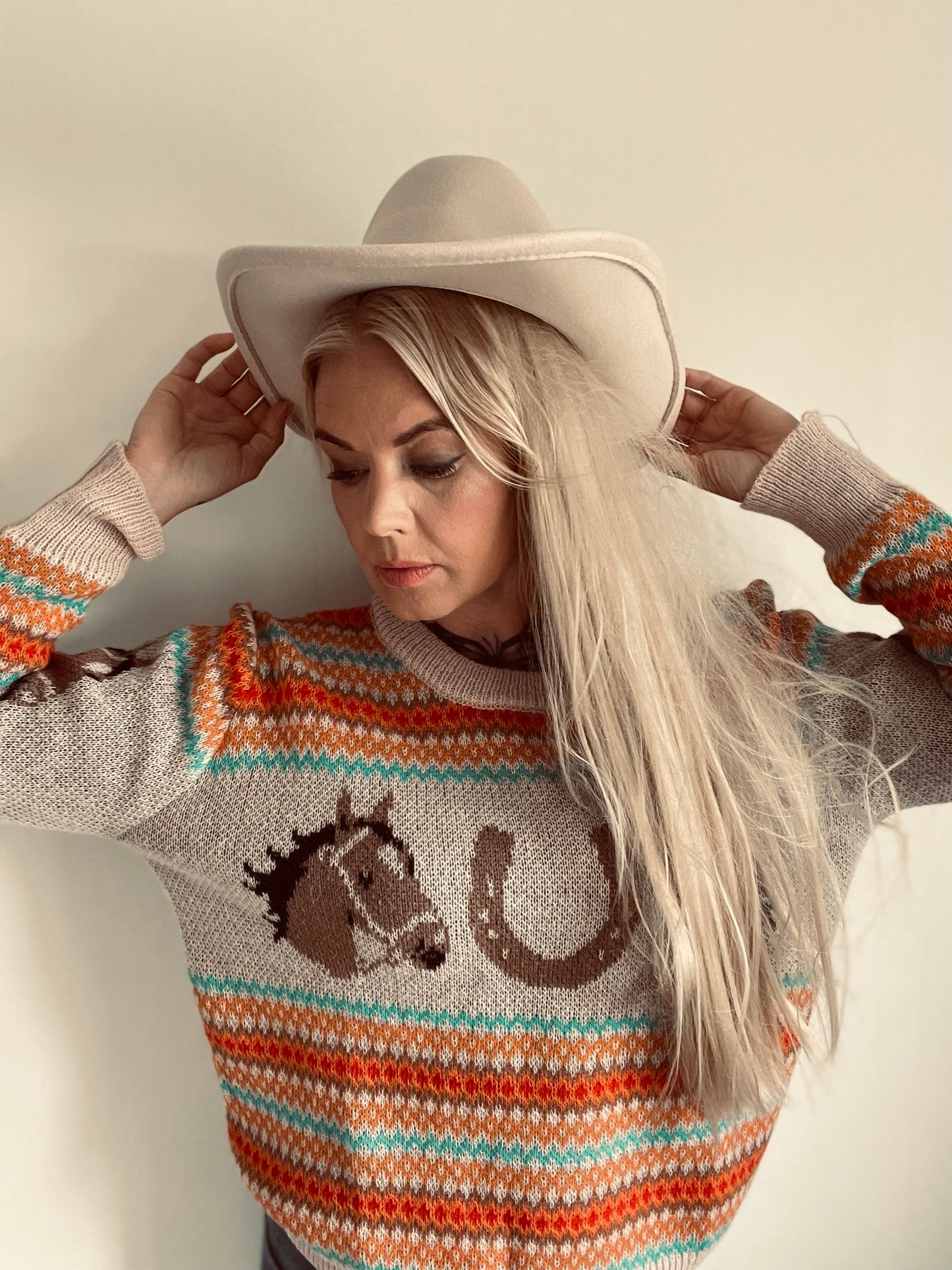 rebell boho western tröja häst motiv  dam