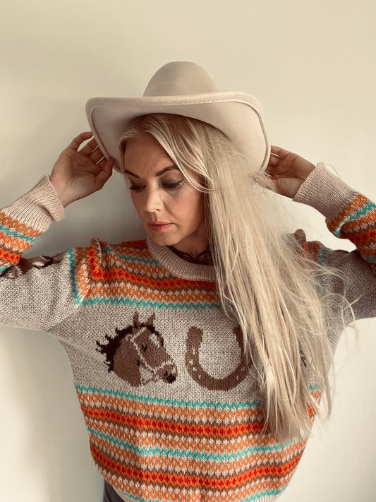 rebell boho western tröja häst motiv  dam