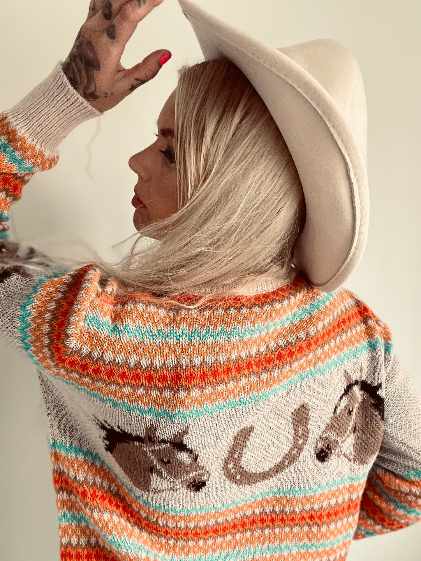 rebell boho western tröja häst motiv  dam