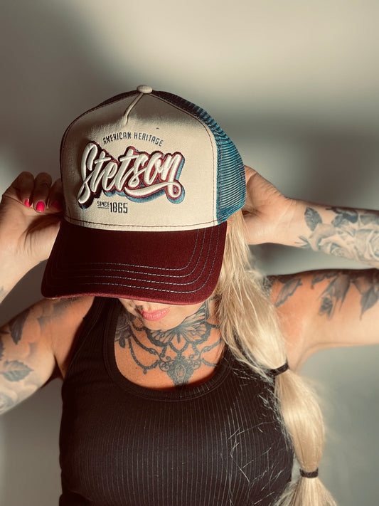 Stetson Trucker Keps American Heritage blå vinröd