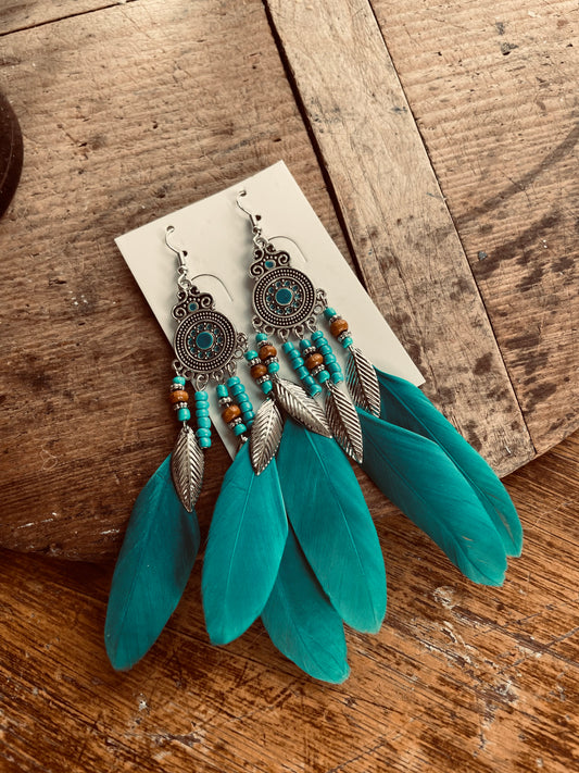 rebell örhänge turqose fjäder