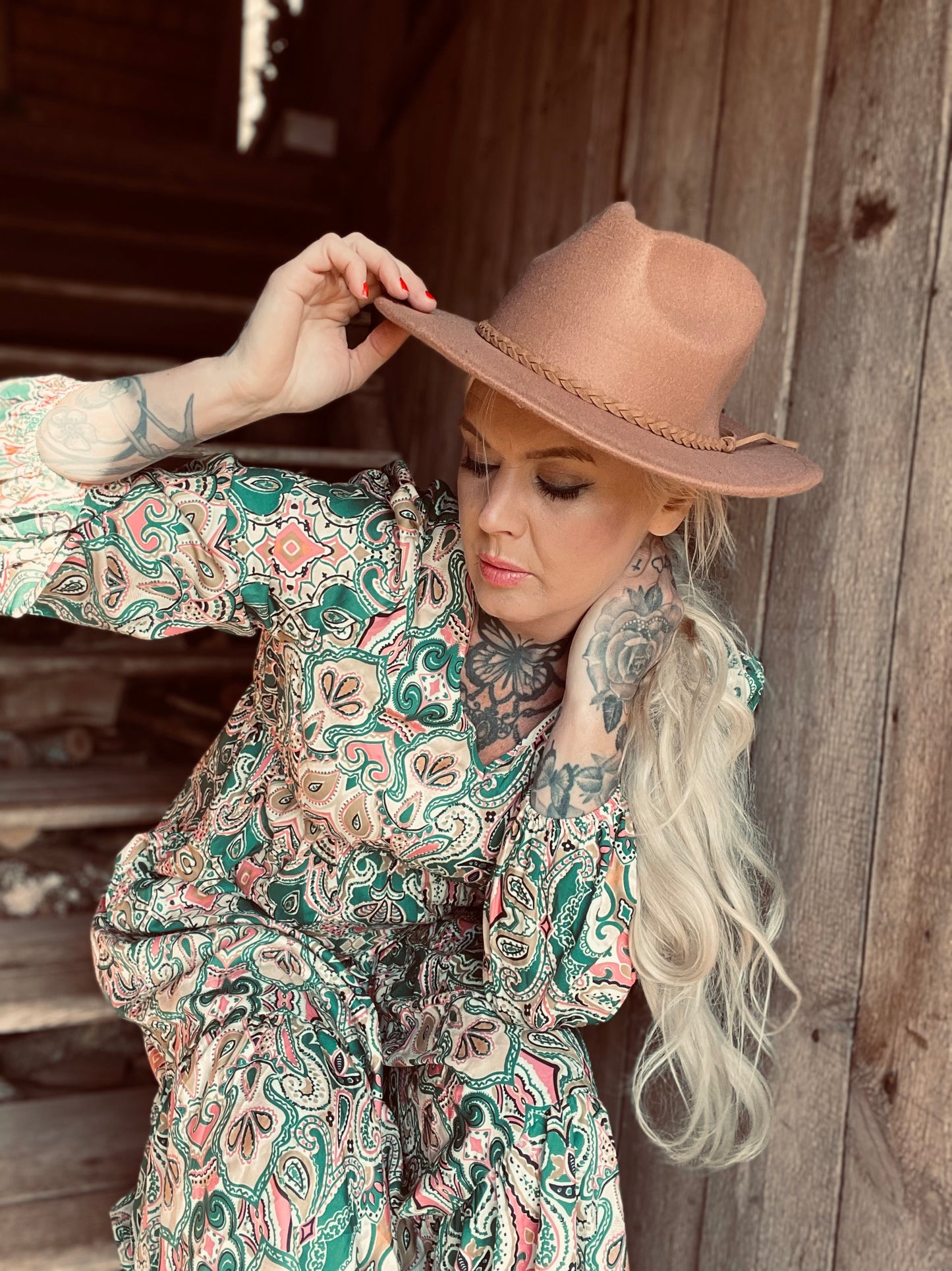 rebell boho western lång klänning långärmad