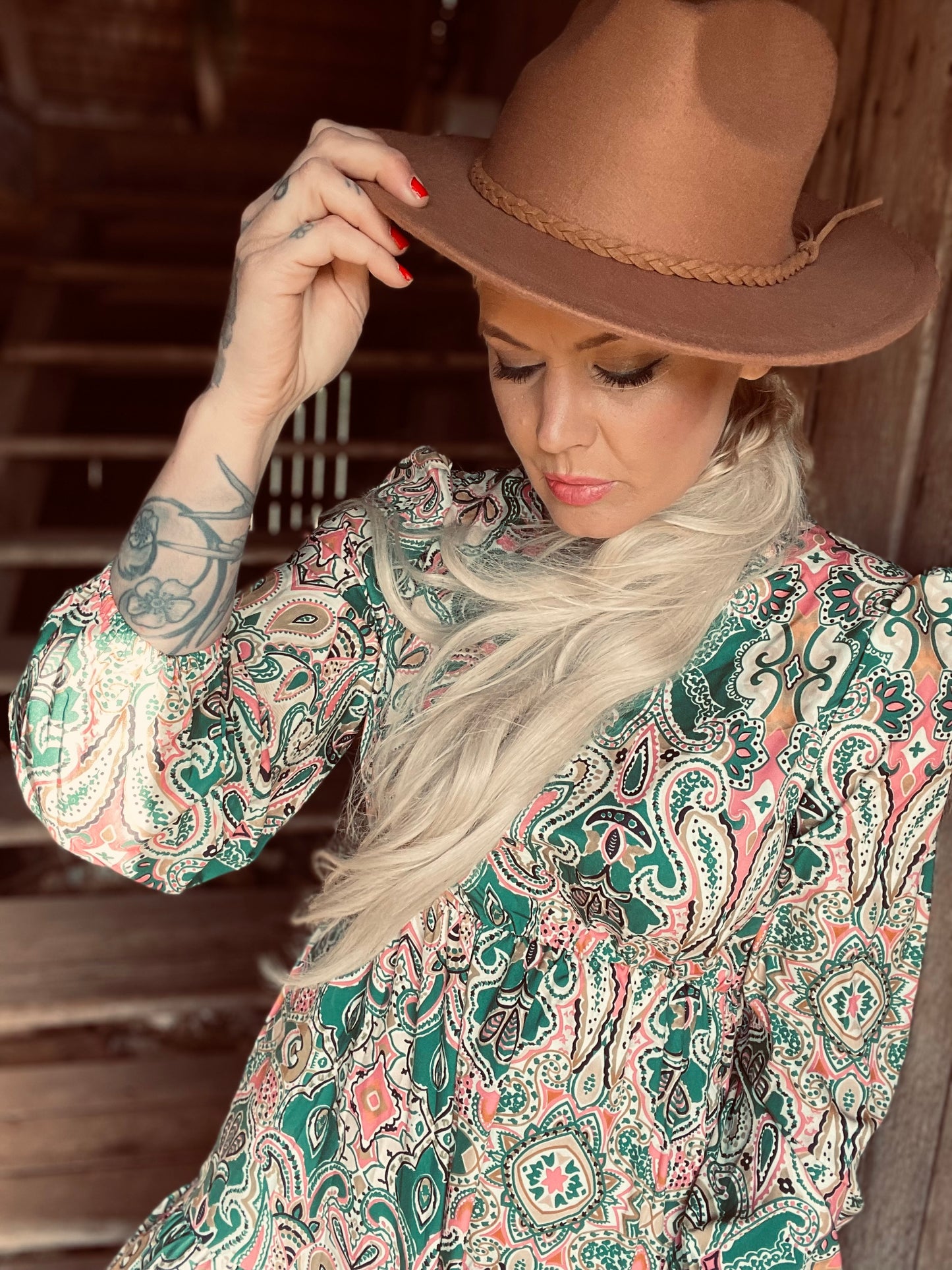 rebell boho western lång klänning långärmad