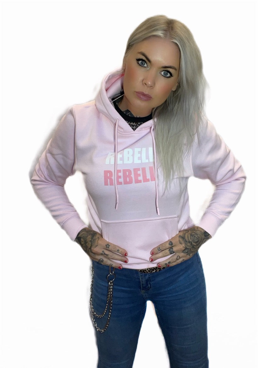 Rebell hoodie rebell   tryck rosa/vit  unisex