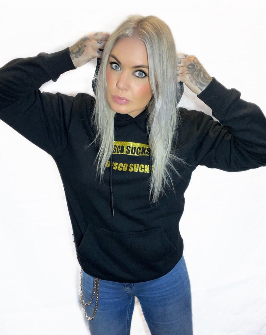 Rebell hoodie disco sucks  svart unisex
