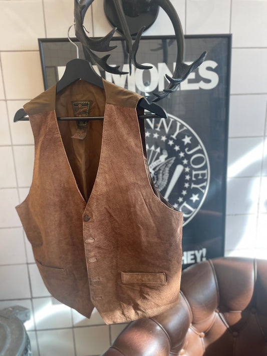 Rebell skinnväst mocka vintage xL brun