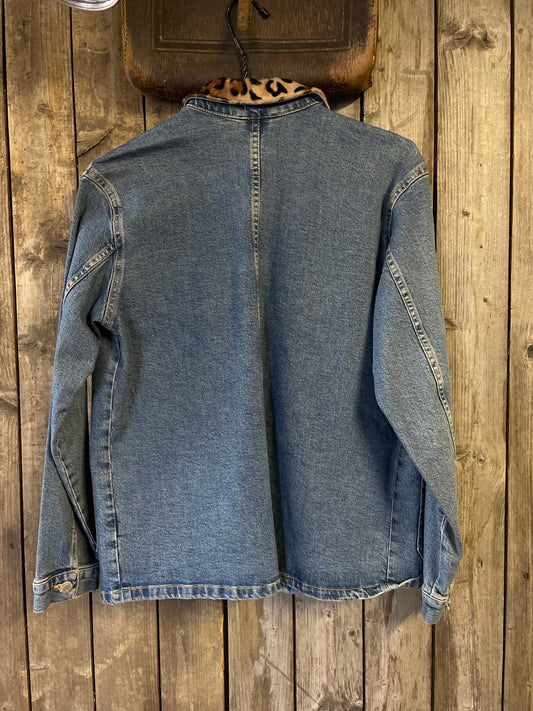 Vintage jeansjacka leopard  krage small