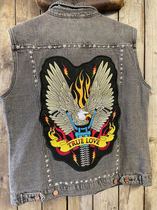 Vintage jeansväst grå broken arrow L