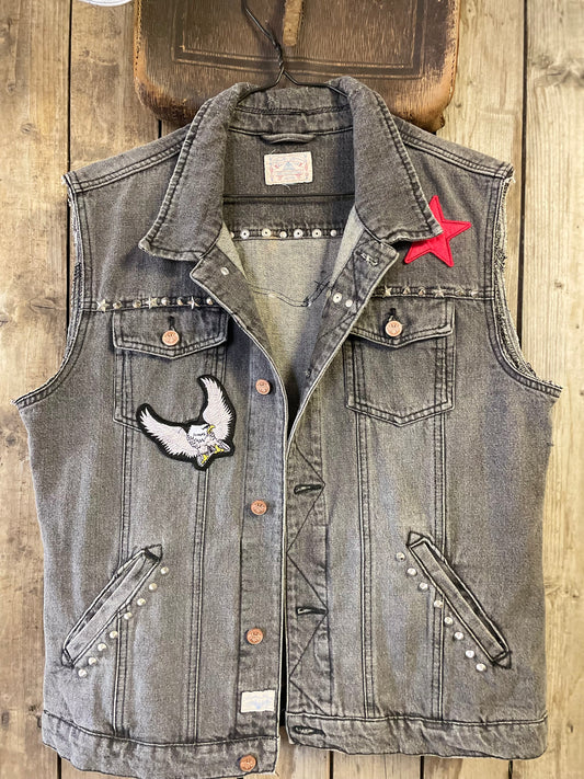 Vintage jeansväst grå broken arrow L