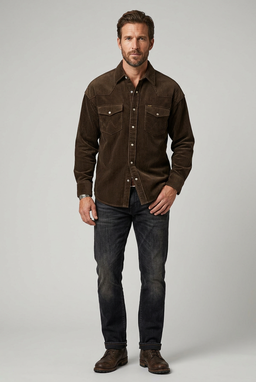 Wrangler skjorta bred manchestern  western shirt / jack skjorta brun