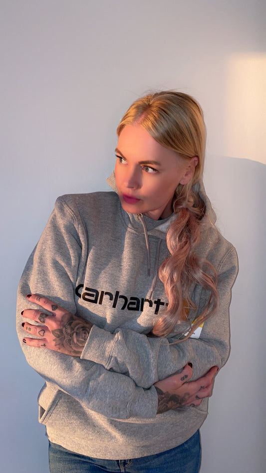 CARHARTT SIGNATURE LOGO HOODED SWEATSHIRT grå