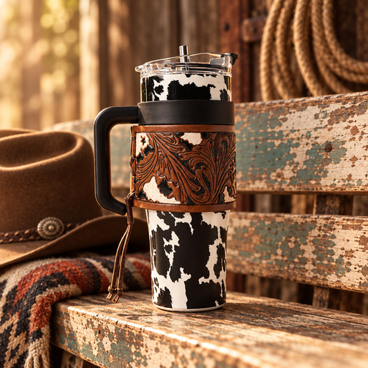 Myra bags Travel Tumbler Mugg Termos svart cowhide Läder