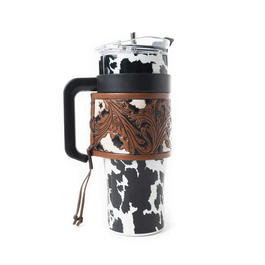 Myra bags Travel Tumbler Mugg Termos svart cowhide Läder