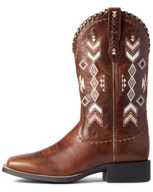 Ariat CANYON TAN WMS Round Up Skyler Wide Square Toe Western dam boots