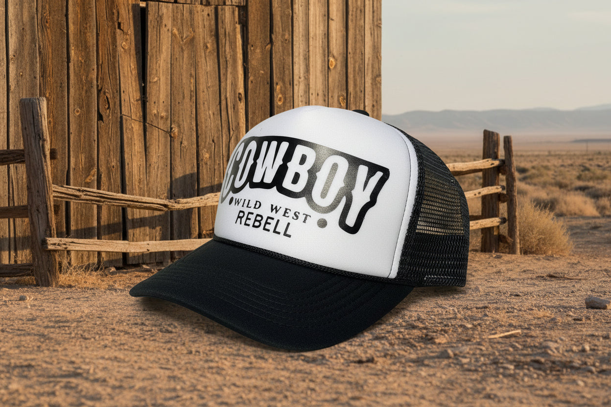 Rebell keps trucker cowboy svart/vit wildwest