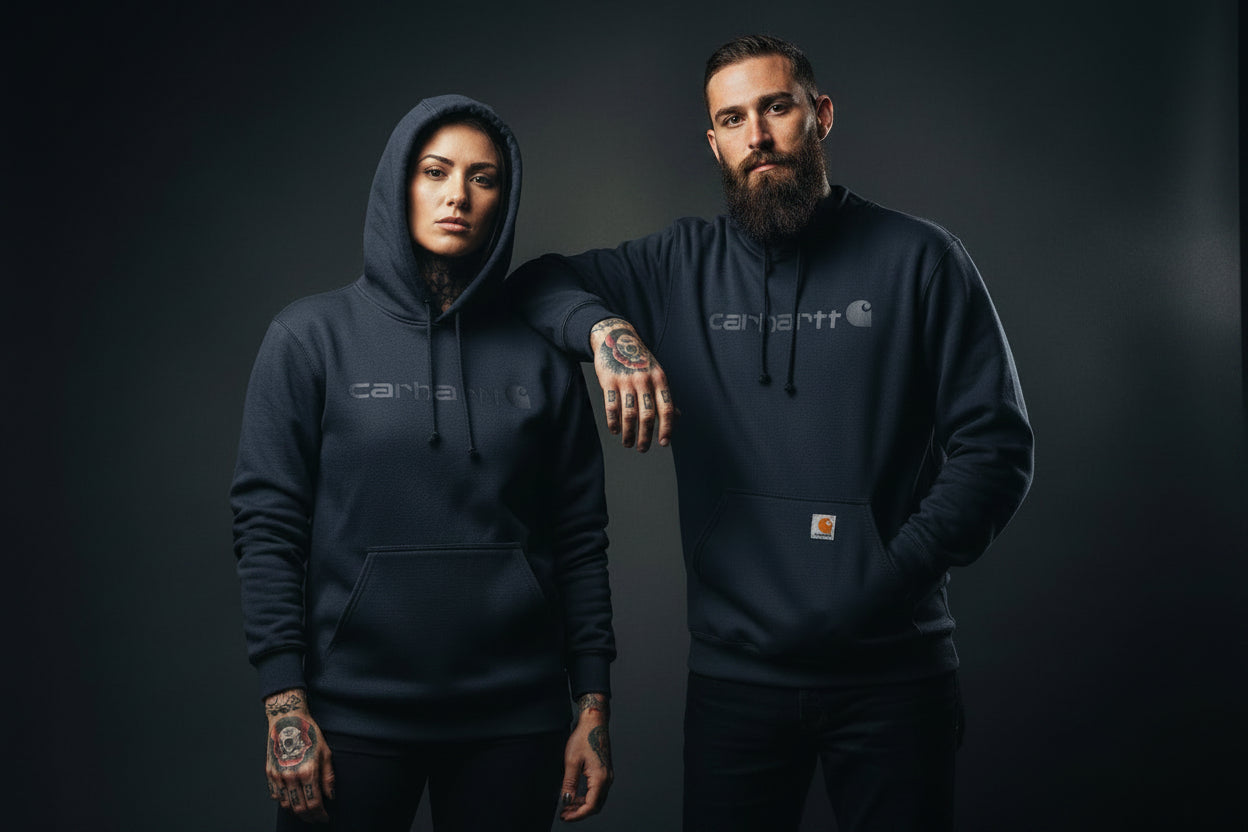 CARHARTT SIGNATURE LOGO HOODED 	Marquette hoodie navy
