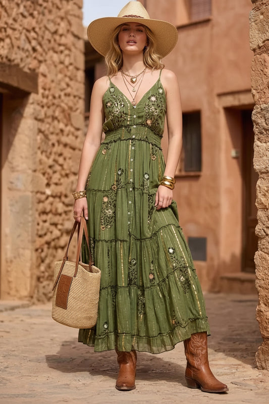 rebell boho western boho lågklänning grön