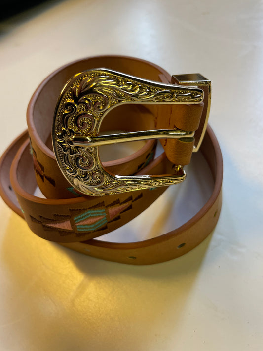 Rebell cowboy western skärp beige MED MÖNSTER