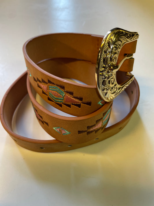 Rebell cowboy western skärp beige MED MÖNSTER